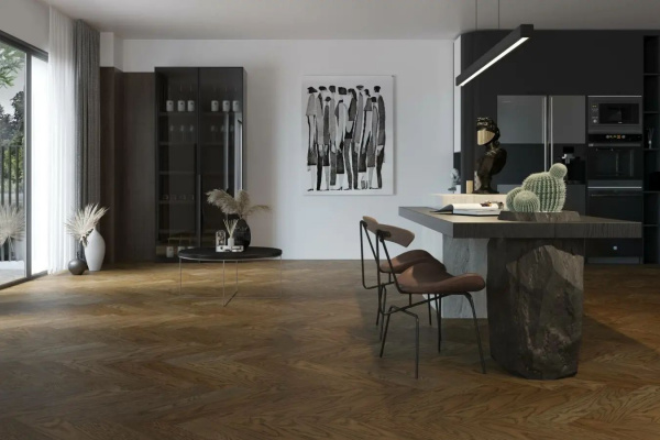 Паркетная доска Quartz Parquet  Английская Елка 33-413 Дуб Брауни 635x127x5