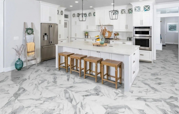 SPC Ламинат FirmFit Tiles 5/42 4V 4000 Мрамор Калакатта 600x300